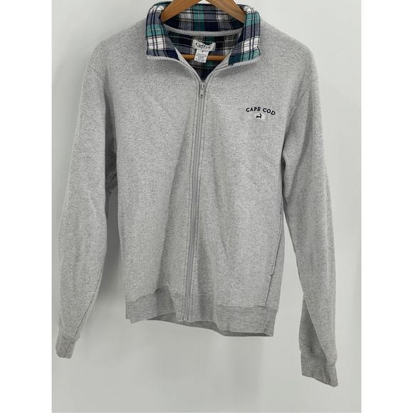 Cuffys Sweatshirt Cape Cod Women’s Small Full Zip Gray Plaid Collar - Picture 1 of 13